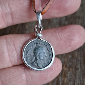 Authentic Bronze Roman Coin Of Emperor Constantine I , set in sterling silver pendant