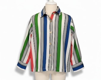 VTG 60s Ruth of Carolina Rainbow Stripe Shirt Girls Size M - Retro Boho Blouse