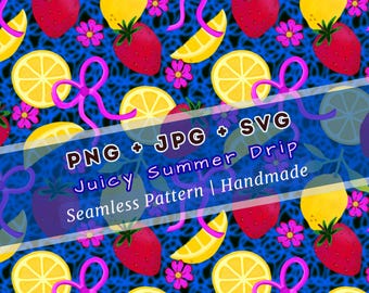 Leuk fris zomers aardbei-citroenontwerp | Naadloos patroon grafisch bestand in SVG, JPG en PNG. Direct downloaden.