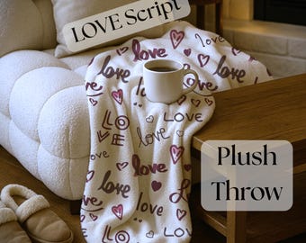 Pluche fleecedeken met liefdeskrabbelpatroon | Hartenscriptwoorden