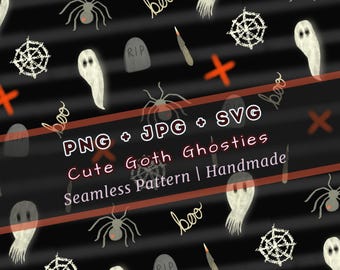 Naadloos Goth Ghosties-patroon – Spooky Halloween-ontwerp (PNG, JPG, SVG)