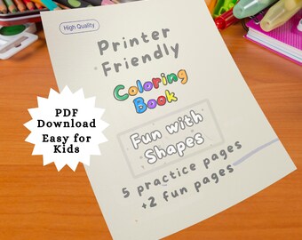 Kleurboek voor kinderen | Leer vormen, 8 pagina's handgemaakt voor peuters, stille activiteit