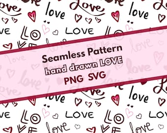 Love Script No.1: doodle harten cursief naadloos patroon, SVG, PNG direct downloaden | Schattige, knusse clipart