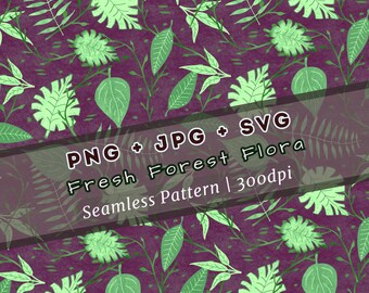 Farn Pflanze Blätter Muster mit Waldflora für Stoffdruck | SVG, JPG & PNG. kommerziell lizensierte Clipart