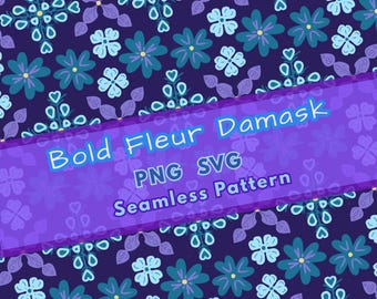 Modern volksbloempatroon | Paarse bloemen als achtergrond | Naadloos patroon, png-SVG voor stof en handwerk