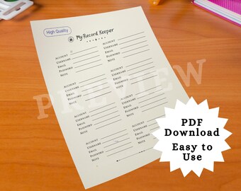 Printervriendelijke wachtwoordhouder, wachtwoordtracker, planner Pagina invoegen | US Letter-formaat: 8,5 in 11 in | Accountlogboek, archieforganizer