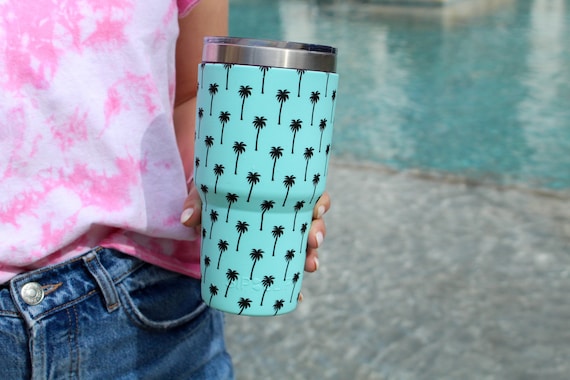 Personalized Yeti Tumbler Sleeve/cover for 20oz or 30oz// Covers Yeti,  RTIC, Ozark Trail, and Magellan Tumblers/cups // Palm Trees 
