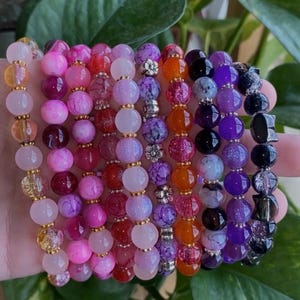 Handmade Gemstone Charm Bracelet, Stretchy Crystal Beaded Bracelet, 8mm