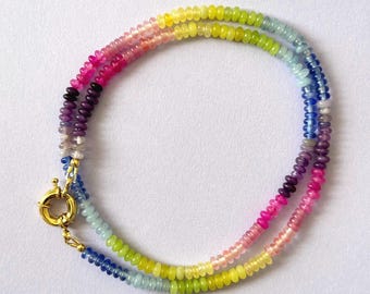 Rainbow Gradient Rondelle Necklace | Beaded Gemstone Ombre Gift