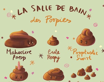 Funny Poop Emoji Bathroom Signs Wall Art Print Poster Bathroom Poster, Wall Decor