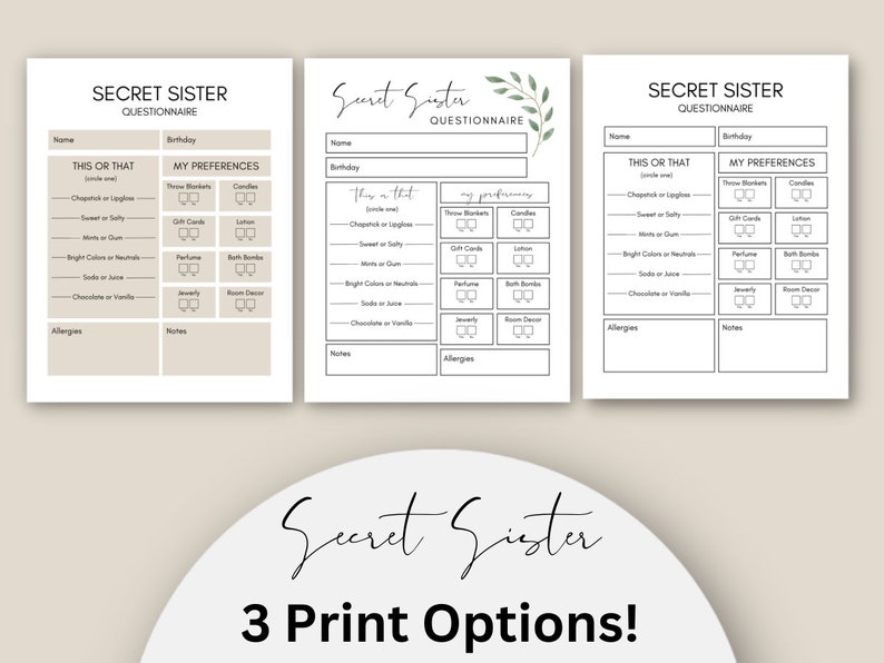 Secret Sister Girls Camp Questionnaire YW Girls Camp YW - Etsy