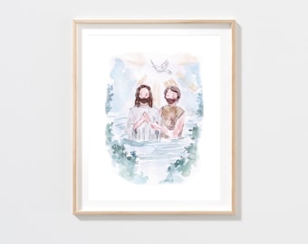 Impression numérique du baptême | Baptême de Jésus | LDS fête ses 8 ans | Baptême primaire | Oeuvre d'art du baptême | Programme de baptême | Art primaire pour enfants |