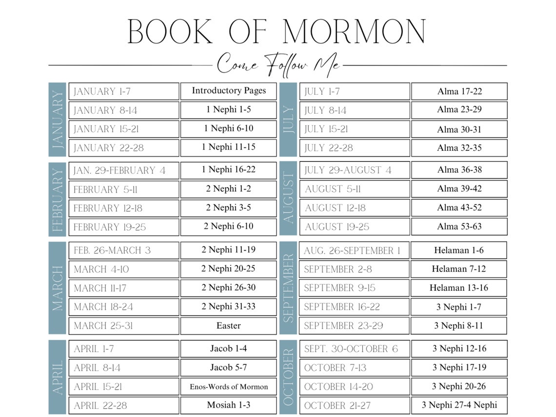 Come Follow Me Book of Mormon Reading Schedule Packet Come Follow Me
