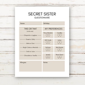 Secret Sister Girls Camp Questionnaire YW Girls Camp YW - Etsy