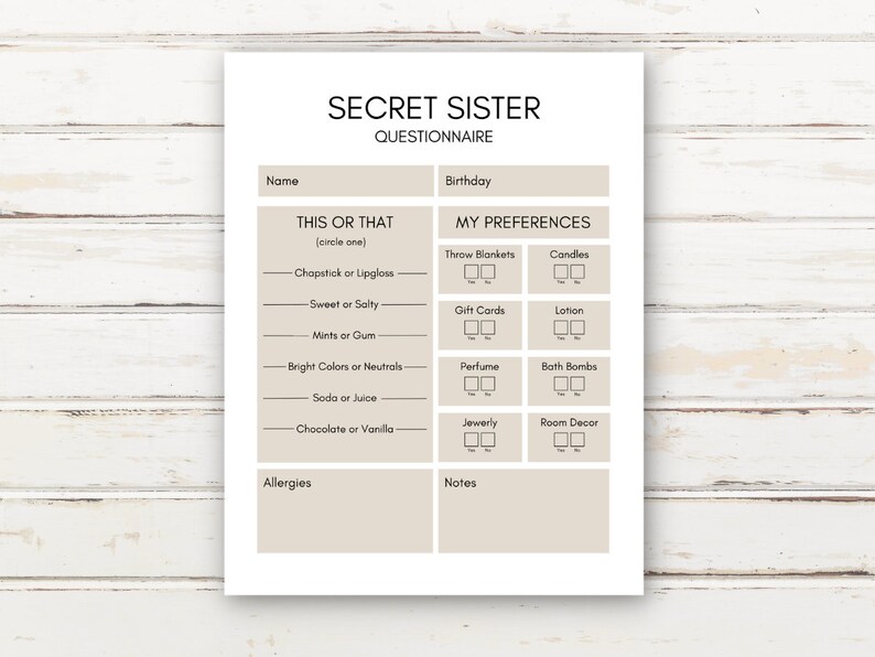 Secret Sister Girls Camp Questionnaire YW Girls Camp YW - Etsy