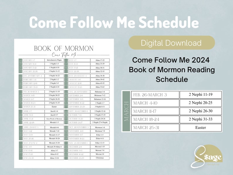 Come Follow Me Book of Mormon Reading Schedule Come Follow - Etsy