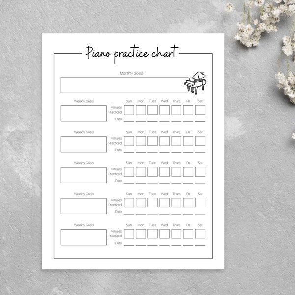 Piano Practice Chart | Piano Practice for kids | Piano Teacher | Piano Lessons Kids | Piano Log | Music Practice Chart | Printable Piano |