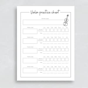 Violin Practice Chart | Violin Practice for kids | Violin Teacher | Violin Lessons Kids | Violin Log | Learn Violin | Printable Violin |