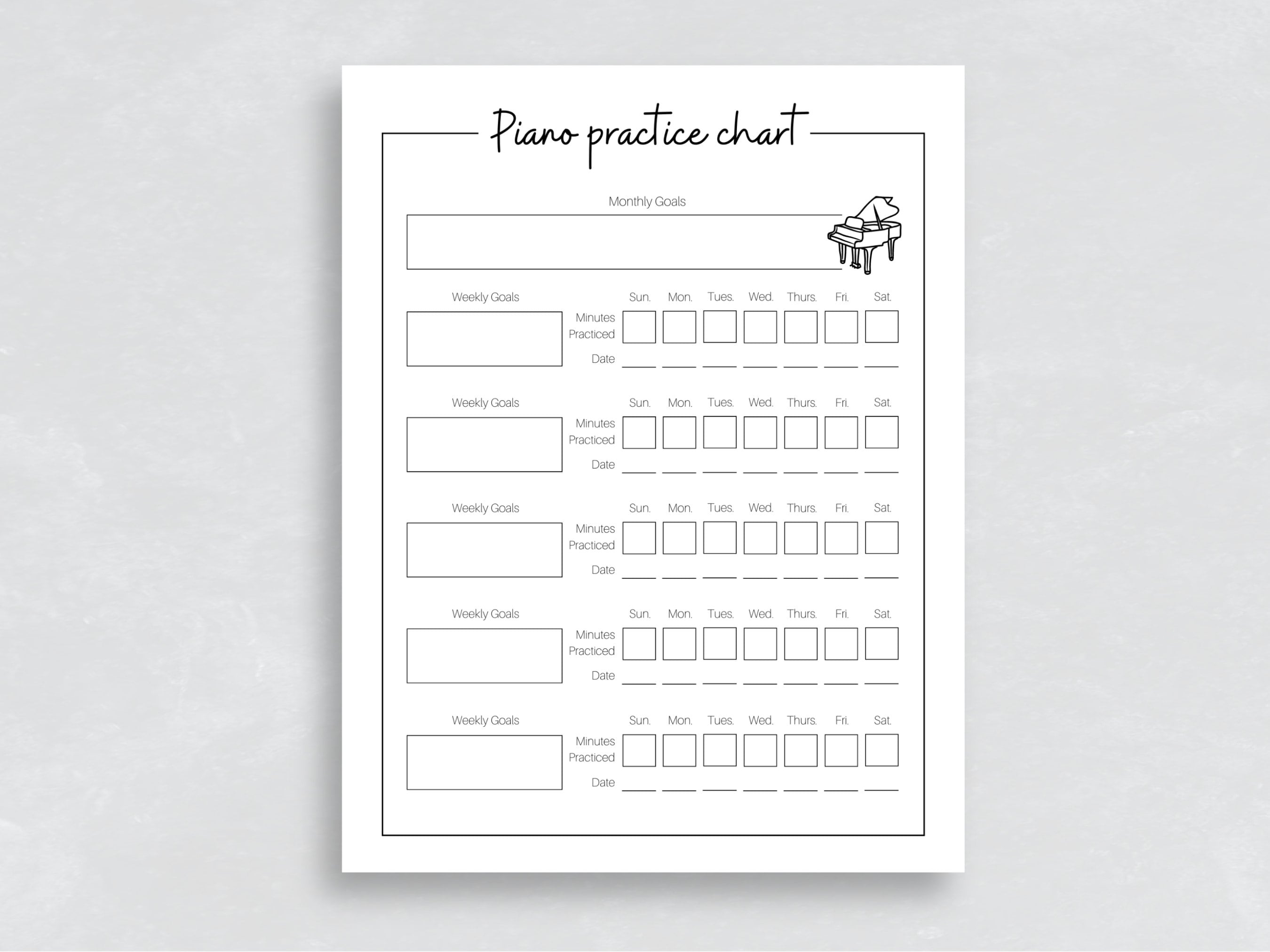 Piano Practice Chart | Piano Practice for Kids | Piano Teacher | Piano ...