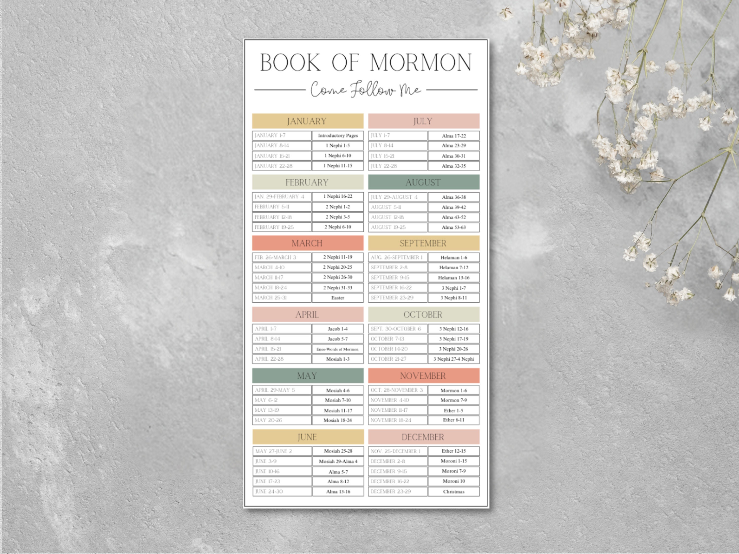 Come Follow Me Book of Mormon Reading Schedule Handout| Come Follow Me ...