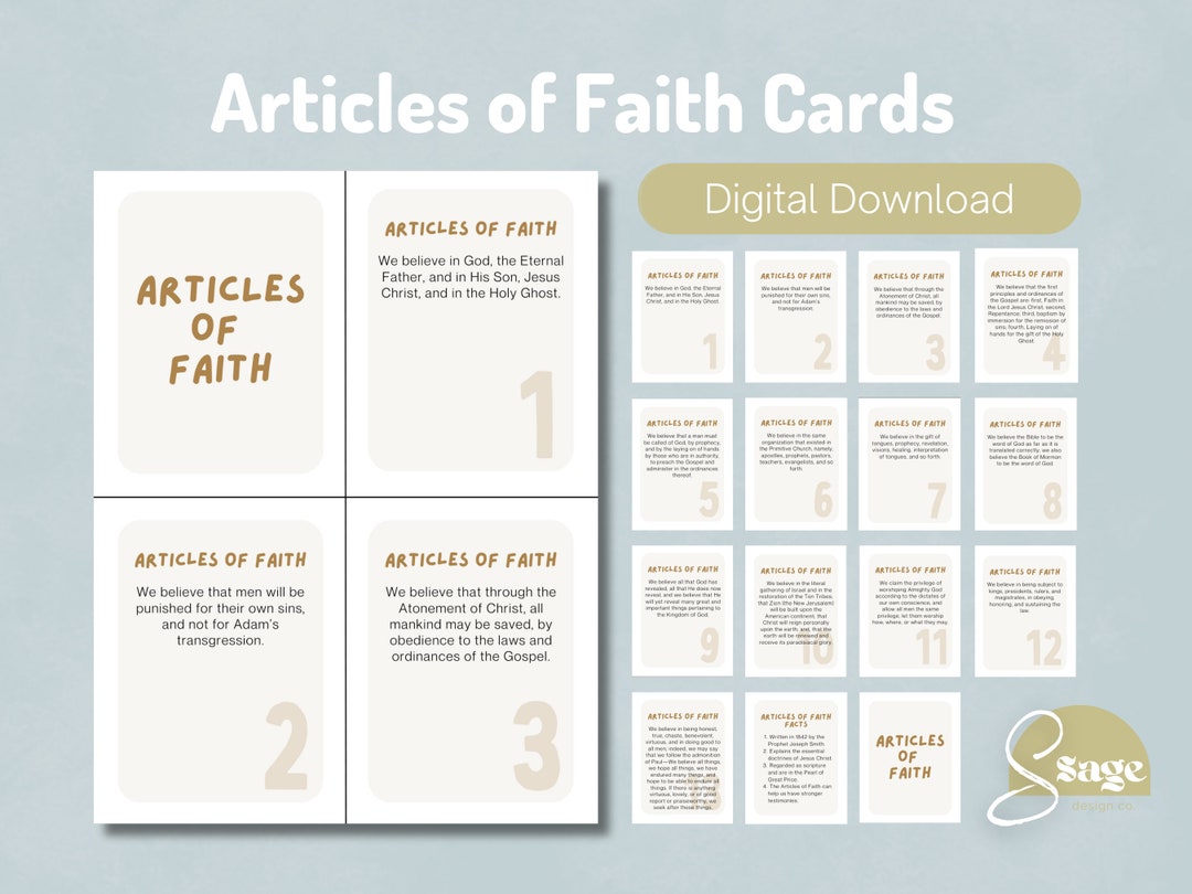 Articles of Faith Cards Primary Children Lesson LDS Primary Kids