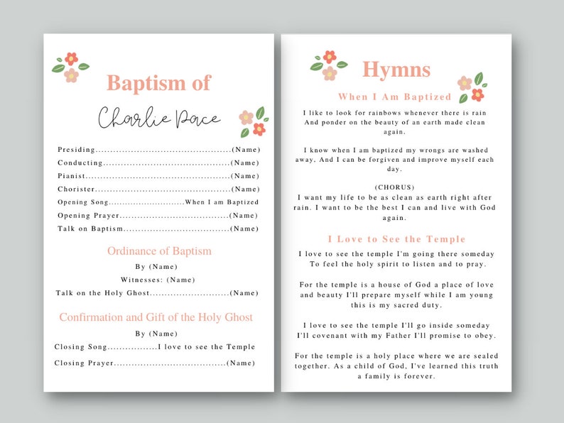 LDS Baptism Program Template Easy Baptism Template LDS Baptism Program