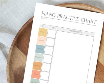 Piano Practice Chart | Piano Practice for kids | Piano Teacher | Piano Lessons Kids | Piano Log | Learn Piano | Printable Piano Chart |