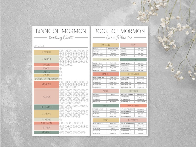Come Follow Me Book of Mormon Reading Schedule and Chart Handout Come