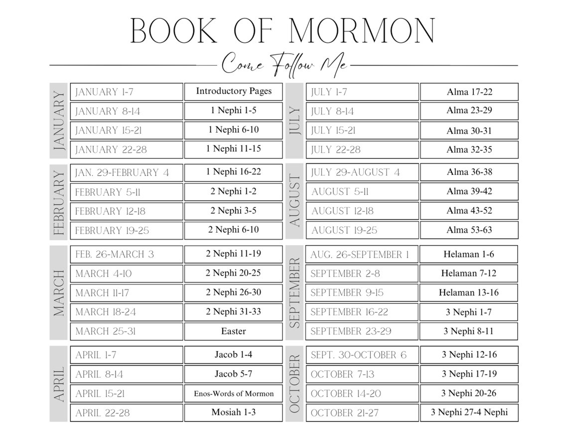 Come Follow Me Book of Mormon Reading Schedule Packet Come Follow Me