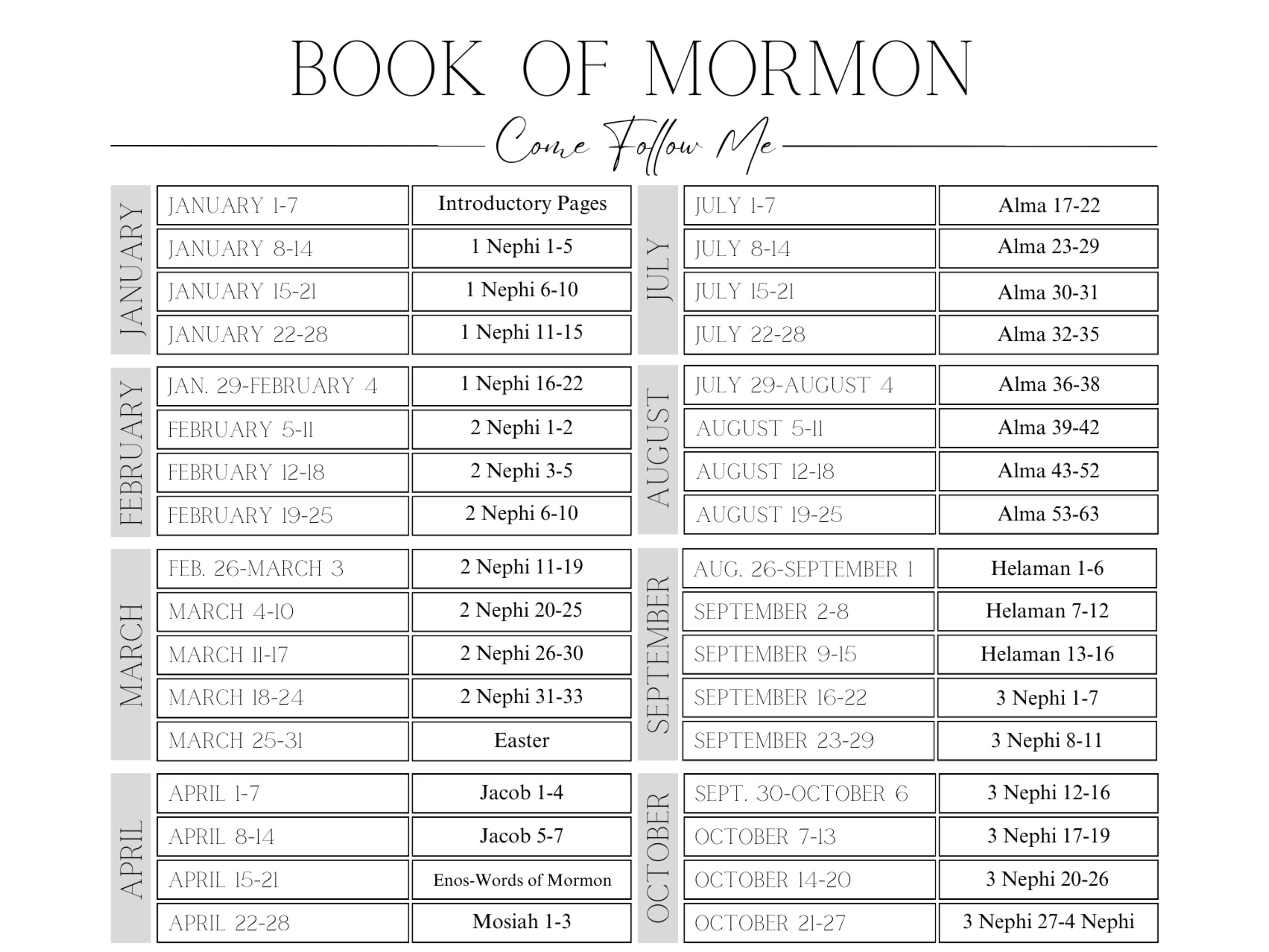 Come Follow Me Book of Mormon Reading Schedule Packet Come Follow Me