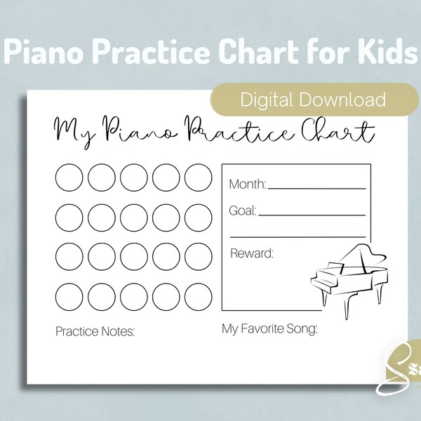 Piano Practice Chart | Piano Practice for kids | Piano Teacher | Piano Lessons Kids | Piano Practice Log | Music Practice Chart | Printable