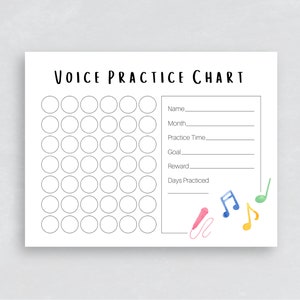 Voice Practice Chart | Singing Practice for Kids | Voice Teacher | Singing Lessons Kids | Voice Log | Music Practice Chart | Printable Voice