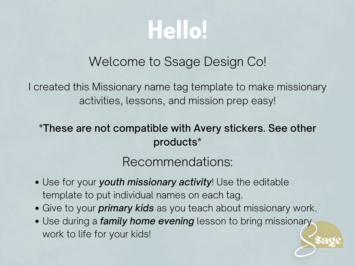 LDS Missionary Tag Editable Avery Sticker Missionary Name Tag Download ...
