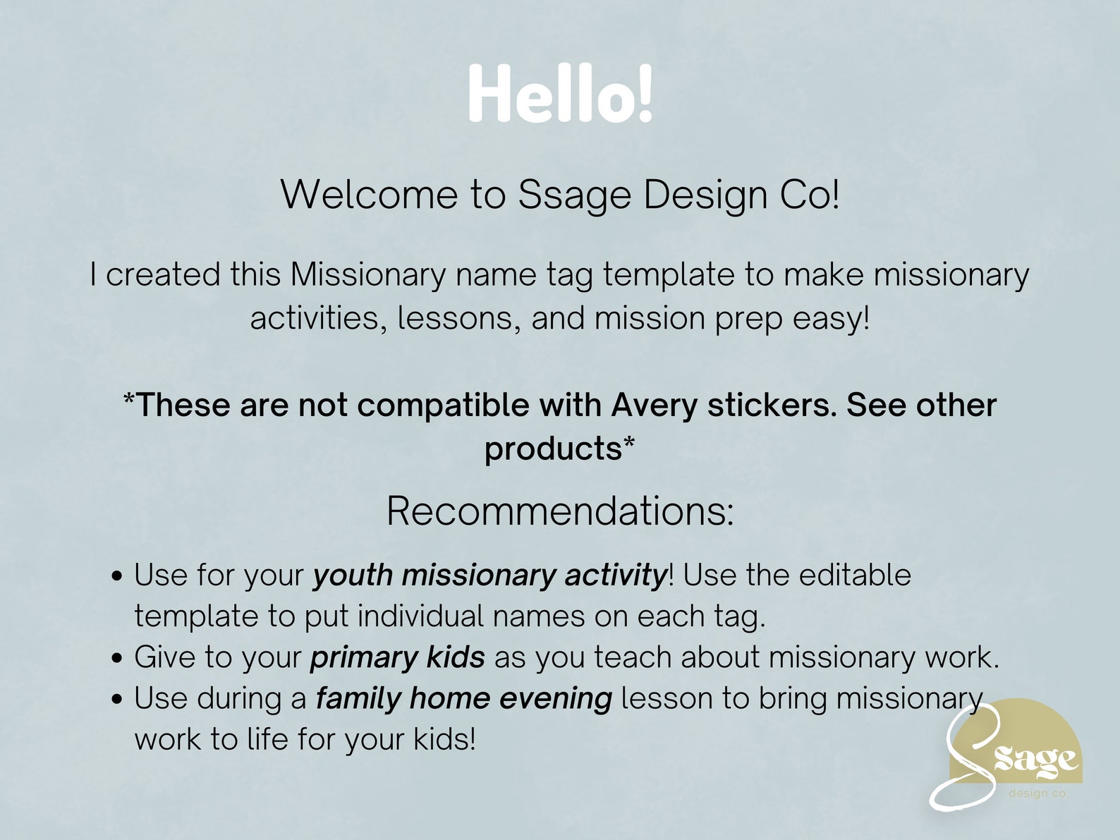 LDS Missionary Tag Editable Avery Sticker Missionary Name Tag Download missionary Kids Youth ...