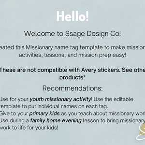 LDS Missionary Tag Editable Avery Sticker Missionary Name Tag Download ...