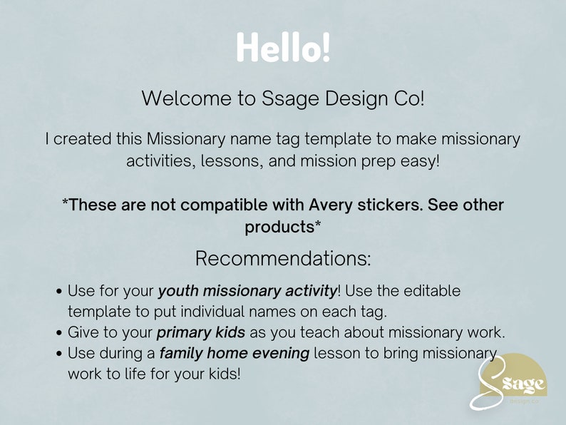 LDS Missionary Tag Editable Avery Sticker Missionary Name Tag Download ...