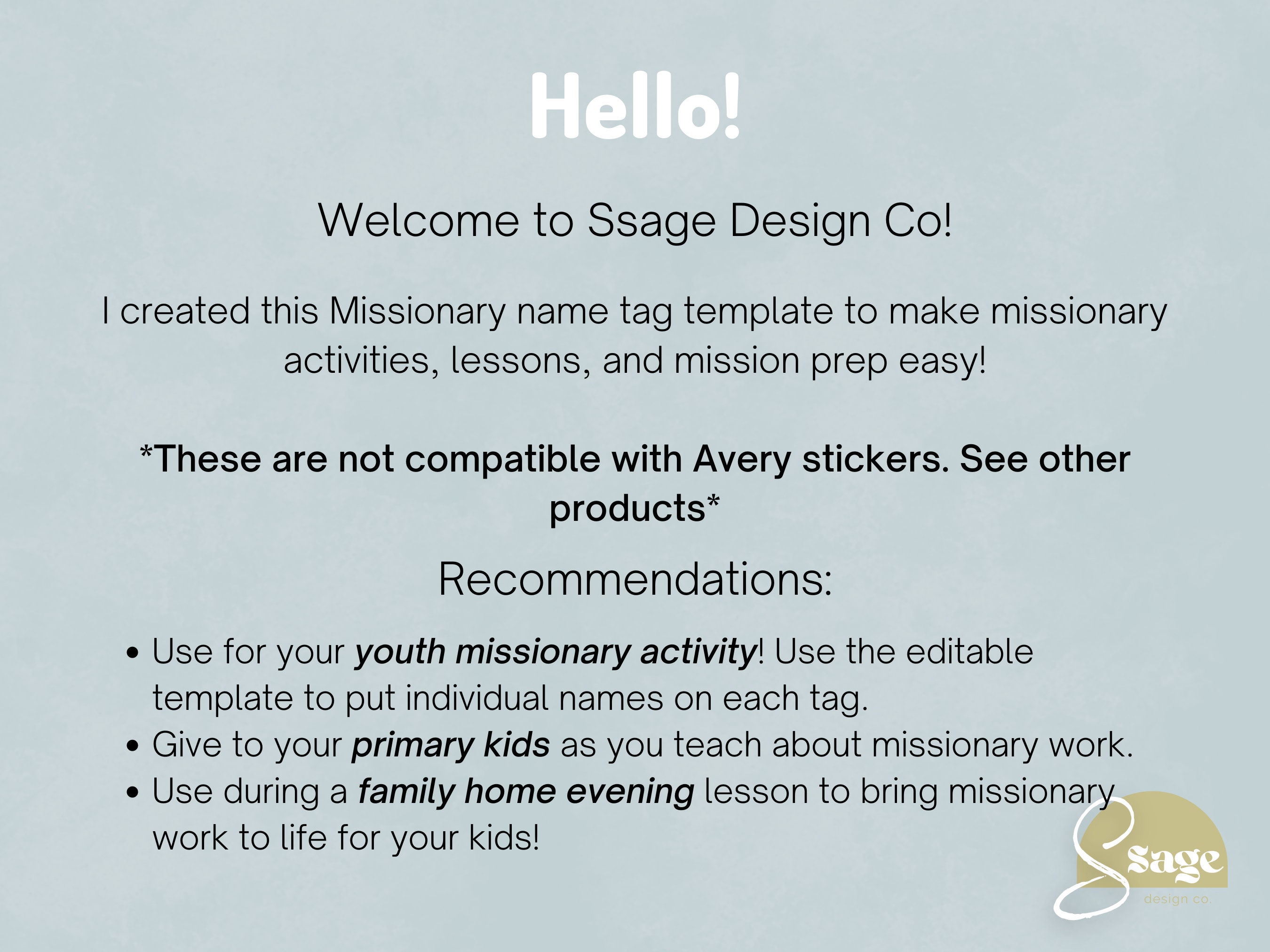 LDS Missionary Tag Editable Avery Sticker Missionary Name Tag Download ...