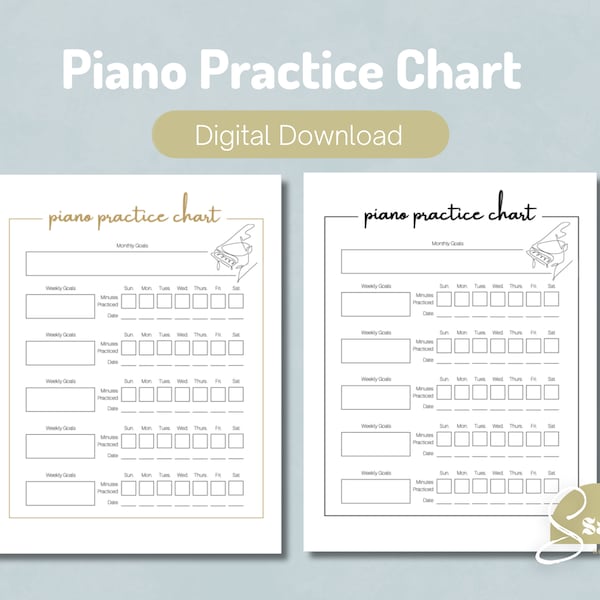 Piano Practice Chart | Piano Practice for kids | Piano Teacher | Piano Lessons Kids | Piano Log | Music Practice Chart | Printable Piano |