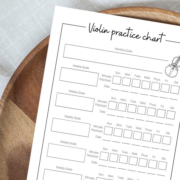 Violin Practice Chart | Violin Practice for kids | Violin Teacher | Violin Lessons Kids | Violin Log | Learn Violin | Printable Violin |