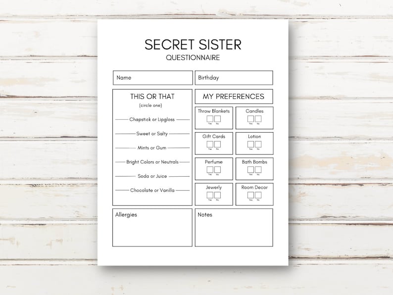 Secret Sister Girls Camp Questionnaire YW Girls Camp YW - Etsy