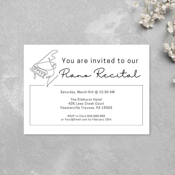 Piano Recital Editable Template Download | Music Recital Invitation Template | Simple Piano Recital Invitation | Piano Teacher Help |