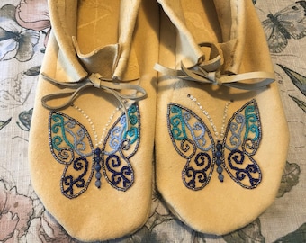 Handmade Traditional Butterfly Moccasins - Tanned Cowskin or German Tanned Buckskin