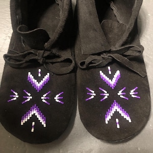 Handmade Traditional *Phoenix* Moccasins - Black Cowhide