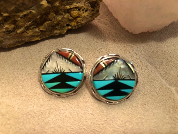 Vintage Zuni Inlay Earrings - image 5