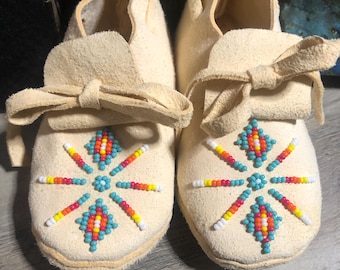 Children's Traditional "Starshine" Beaded Moccasins - Buckskin