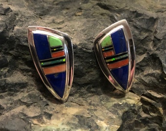 Darrel Cadman opal lapis Inlay Navajo Earrings
