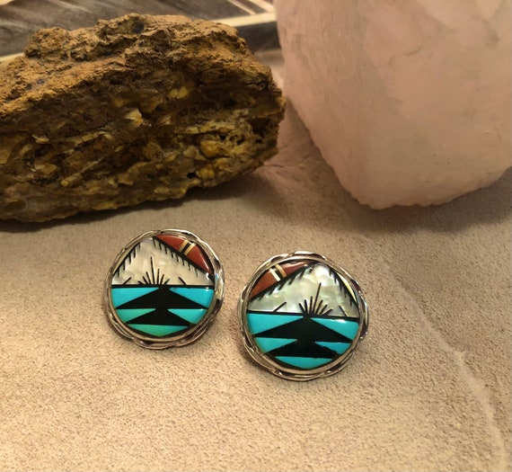 Vintage Zuni Inlay Earrings - image 1