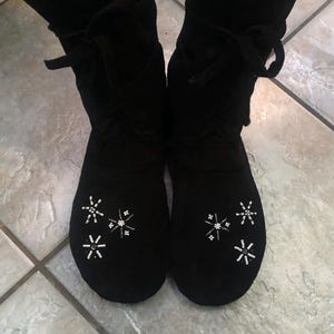 Handmade Traditional Beaded Moccasin Boots  “Stars” - tanned cowhide