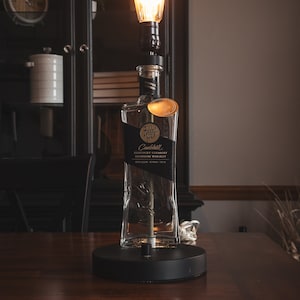 Rabbit Hole bourbon bottle lamp.