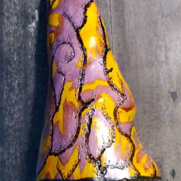 Unique cypress knee with painted LSU color and wood burned designs.Perfect Christmas Gifts